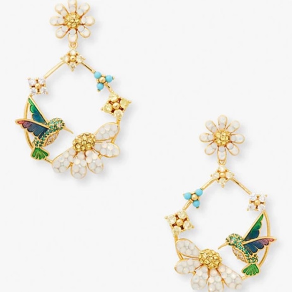 Kate Spade dazzling daisy hummingbird statement hoops